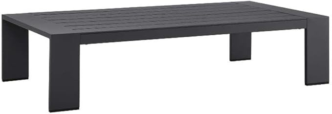 Pemberly Row Modern Outdoor Patio Coffee Table, Powder-Coated Aluminum, Gray Finish, Rectangular 51" W x 26.5" D x 12" H, Weather-Resistant with Non-Marking Foot Glides for Deck or Patio Use
