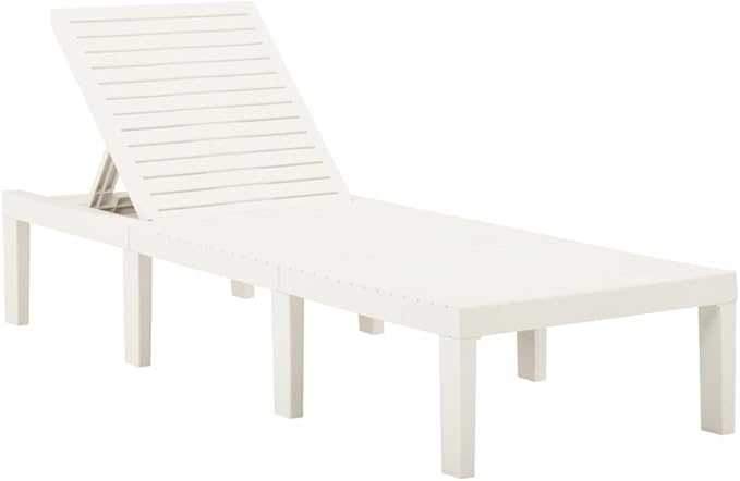 Sun Lounger with Cushion Plastic White Chaise Lounge Outdoor Chaise Lounge for Yard Poolside - Photo 6