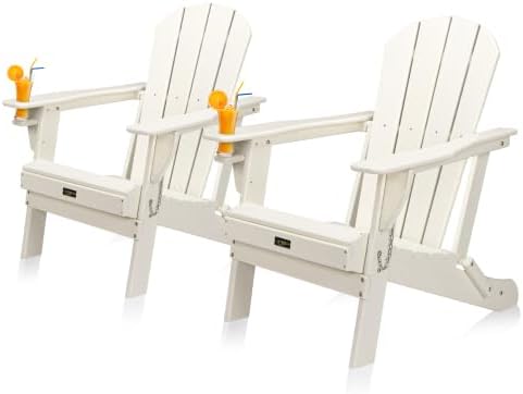Bonnlo Plastic Adirondack Chairs, Folding Lounge Chairs Design with Cup Holder, Waterproof HDPE Material for Outdoor Pool Patio Lawn Fire Pit Chairs Set of 4/2/1