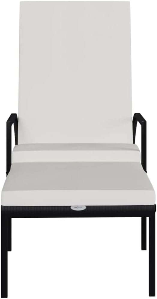 Sun Lounger Black, Cream White Pool Chair Recliner Chair Chaise Lounge for Poolside Backyard