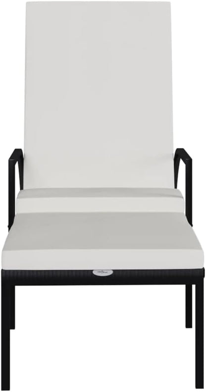 Sun Lounger Black, Cream White Pool Chair Recliner Chair Chaise Lounge for Poolside Backyard