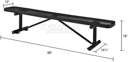 Global Industrial 8'L Heavy Duty Expanded Metal Mesh Flat Bench with Steel Frame, Portable Outdoor Bench, 1000 lbs Capacity, Black, 96" L x 14-1/2"W x 18" H