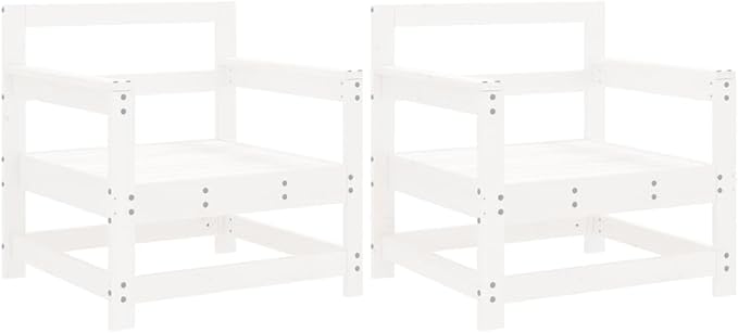 2pc White Solid Pine Outdoor Chair Set 24.4x27.6x27.8 in Rustic Patio Loveseat with Modular Garden Couch Design for Balcony and Backyard Seating