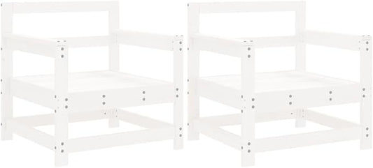 2pc White Solid Pine Outdoor Chair Set 24.4x27.6x27.8 in Rustic Patio Loveseat with Modular Garden Couch Design for Balcony and Backyard Seating