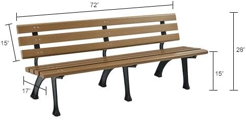 Global Industrial 6'L Outdoor Park Bench with Backrest, Recylced Plastic Slats, Wrought Iron Frame, 1985 lbs Capacity, Tan, Surface Mount, Easy Assembly