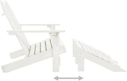 2-Seater White Fir Wood Adirondack Lounge Chair with Ottoman, 58.1x47x35.2 in Ergonomic Outdoor Patio Seating for Garden, Balcony, Porch, Poolside