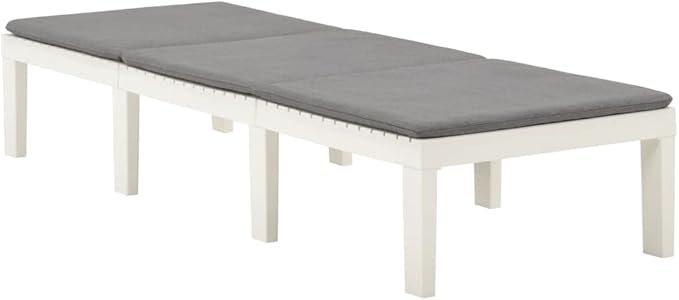 Sun Lounger with Cushion Plastic White Chaise Lounge Outdoor Chaise Lounge for Yard Poolside - Photo 3