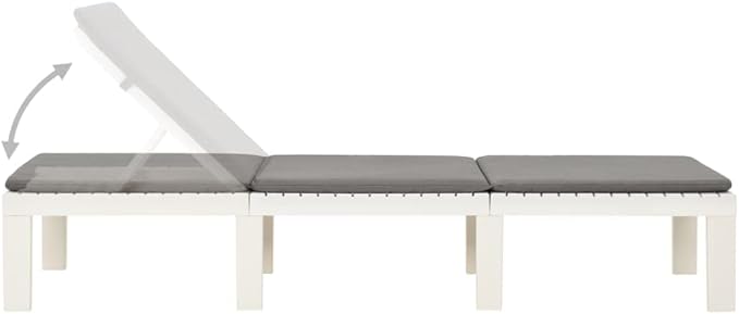 Sun Lounger with Cushion Plastic White, Outdoor Chaise Lounge Chair for Beach, Sunbathing, Patio, Pool, Lawn, Deck - Photo 7