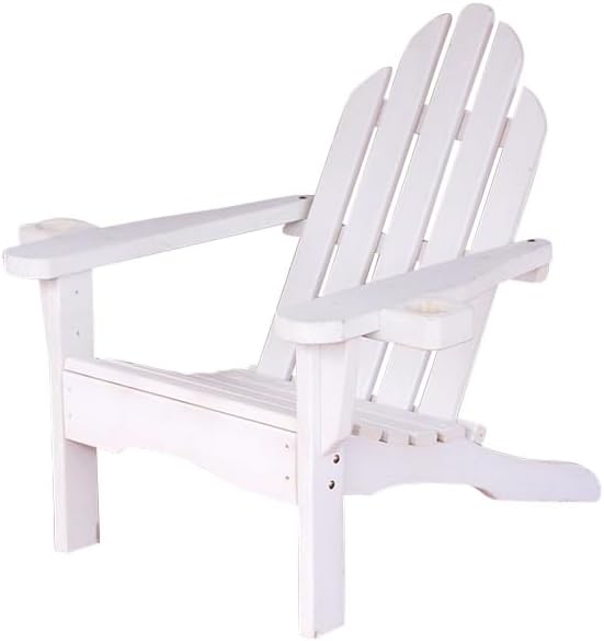 Amish Casual Heavy Duty Adirondack Chair with Cup Holder in White Stain - Authentic Amish Craftmanship from Treated Pine, Outdoor Chair Made in The USA, 800 Lb Weight Capacity