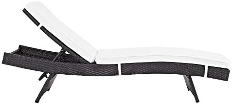 Modway Convene Wicker Rattan Outdoor Patio Chaise Lounge Chairs in Espresso White - Set of 4 - Photo 4