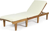 Acacia Wood Outdoor Chaise Lounge Chair with Cushion, Adjustable Recline Patio Lounger for Pool - Photo 4