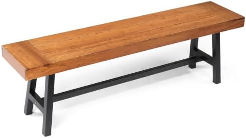 Bonnlo Wooden Outdoor Bench, All-Weather Durable, for Yard Garden, Lawn, Backyard and Porch, Rustic, with Metal Legs, 63''
