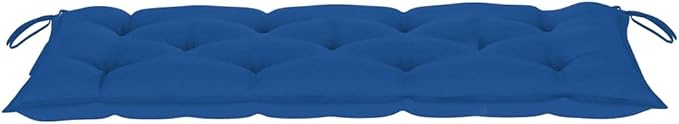 Portable Folding Garden Bench with Blue Cushion, Natural Bamboo Frame and 100% Polyester Medium, Weather Resistant Outdoor Furniture for Patio and Balcony