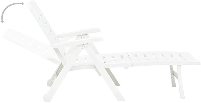 White Folding Outdoor Chaise Lounge, 74.4"x28.3"x37.8" UV-Resistant Plastic Sunlounger, Adjustable Backrest for Patio, Poolside, Beach, Garden, No Assembly Needed