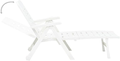 White Folding Outdoor Chaise Lounge, 74.4"x28.3"x37.8" UV-Resistant Plastic Sunlounger, Adjustable Backrest for Patio, Poolside, Beach, Garden, No Assembly Needed