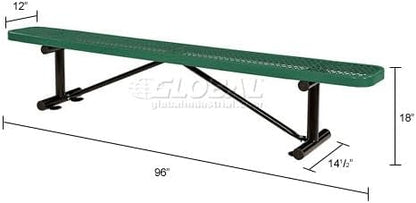 Global Industrial 8'L Heavy Duty Expanded Metal Mesh Flat Bench with Steel Frame, Portable Outdoor Bench, 1000 lbs Capacity, Green, 96" L x 14-1/2"W x 18" H