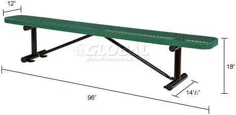 Global Industrial 8'L Heavy Duty Expanded Metal Mesh Flat Bench with Steel Frame, Portable Outdoor Bench, 1000 lbs Capacity, Green, 96" L x 14-1/2"W x 18" H