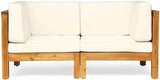 roomfitters Outdoor X-Back Loveseat with Acacia Wood Frame and Weather-Resistant Cushions, Beige - Photo 4