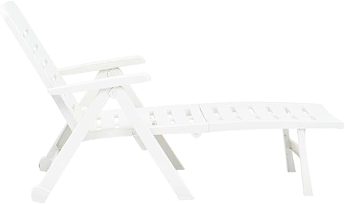 White Folding Outdoor Chaise Lounge, 74.4"x28.3"x37.8" UV-Resistant Plastic Sunlounger, Adjustable Backrest for Patio, Poolside, Beach, Garden, No Assembly Needed