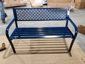 Outdoor Metal Garden Bench for 2 Person, Heavy Duty Steel Patio Bench 790 Lbs Capacity, Weather Resistant Black Porch Seating with Geometric Backrest, Outdoor Furniture for Yard, Deck, Entryway