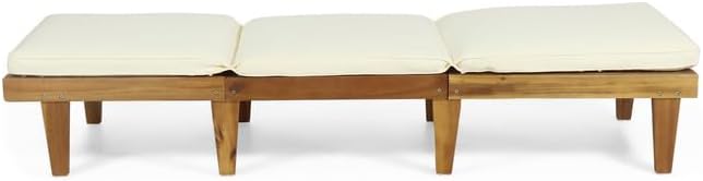Acacia Wood Outdoor Chaise Lounge Chair with Cushion, Adjustable Recline Patio Lounger for Pool - Photo 3