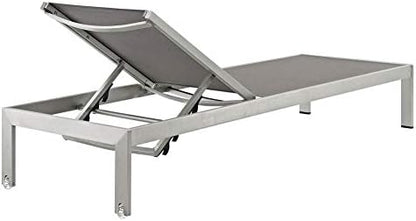 Modway Shore Aluminum Textilene® Mesh Outdoor Patio Two Poolside Chaise Lounge Chairs in Silver Gray
