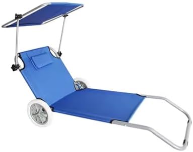 Beach Chair with Canopy Shade, Foldable, Easy to Move, Good Load Bearing, Fabric, Sun Chairs Loungers, for Patio, Beach - Photo 1