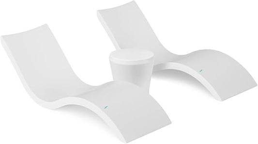 Ledge Lounger Signature Chaise Set of 2 + Affinity Side Table – in Pool Lounger Designed for Shallow Shelves Up to 9” – Outdoor Patio Sun Shelf & Poolside Furniture Bundle (White)