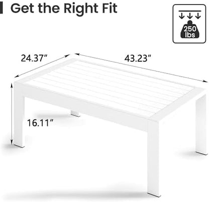 All-Weather Aluminum Outdoor Coffee Table, Modern Rectangle Patio Coffee Table for Balcony Garden, Light Grey