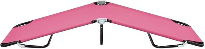 Pink Powder-Coated Steel Large Foldable Sun Lounger with Black Frame, 22.8 Inch Wide Seat, Supports 264.6 lbs, Foldable Design for Outdoor Relaxation, Beach, Garden,