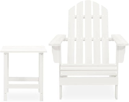 White Solid Fir Wood Adirondack Chair with Table, Ergonomic Outdoor Seating for Garden and Patio, Durable Weather-Resistant Design, Comfortable Relaxation Furniture