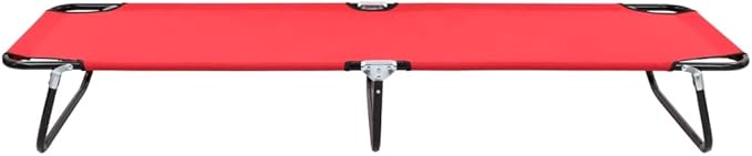 Folding Sun Lounger Red with Black Frame Lightweight Sturdy Steel Frame for Outdoor Relaxation Beach Garden Patio Portable Foldable Design Comfortable Seat