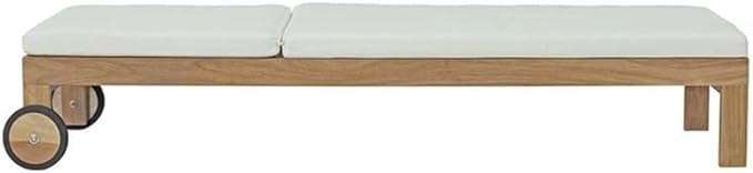 Pemberly Row Solid Teak Wood Outdoor Patio Chaise Lounge, Natural/White Finish, Adjustable Height - Photo 3