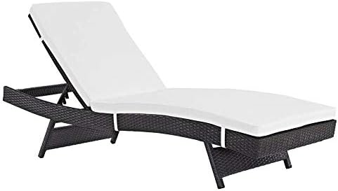 Modway Convene Wicker Rattan Outdoor Patio Chaise Lounge Chairs in Espresso White - Set of 4 - Photo 3