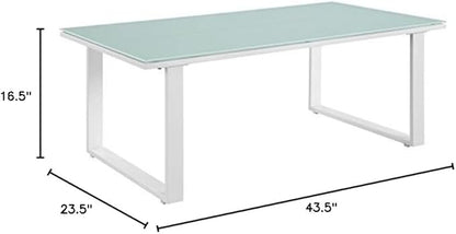 Modway Fortuna Aluminum Glass Outdoor Patio 44" Coffee Table in White