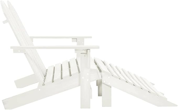 White Fir Wood 2-Seater Ergonomic Adirondack Chair with Ottoman for Outdoor Patio Garden - Photo 3