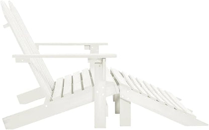 White Fir Wood 2-Seater Ergonomic Adirondack Chair with Ottoman for Outdoor Patio Garden, Durable Comfortable Lounge Furniture Set