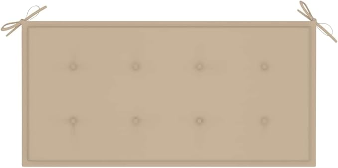Solid Teak Wood Garden Bench 44.1 Inch Wide Two-Seater with Beige Cushion for Outdoor Patio and Balcony Seating Furniture Durable Weather-Resistant