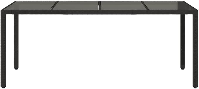 vidaXL Patio Table - Outdoor Garden Furniture - Black Poly Rattan - Rectangular Glass top - Patio/Deck/Garden use - Weather Resistant - 74.8"x35.4"x29.5"
