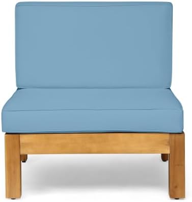 roomfitters Outdoor X-Back 3-Seater Sectional Sofa with Acacia Wood Frame and Cushions, Blue - Photo 7