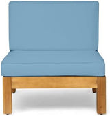 roomfitters Outdoor X-Back 3-Seater Sectional Sofa with Acacia Wood Frame and Cushions, Blue - Photo 7