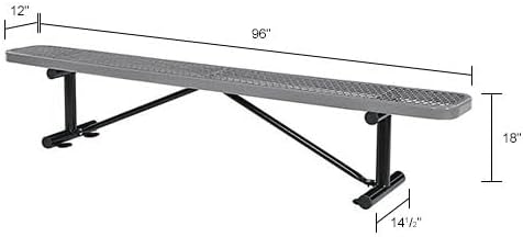 Global Industrial 8'L Heavy Duty Expanded Metal Mesh Flat Bench with Steel Frame, Portable Outdoor Bench, 1000 lbs Capacity, Gray, 96" L x 14-1/2"W x 18" H