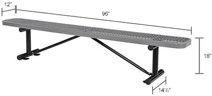 Global Industrial 8'L Heavy Duty Expanded Metal Mesh Flat Bench with Steel Frame, Portable Outdoor Bench, 1000 lbs Capacity, Gray, 96" L x 14-1/2"W x 18" H