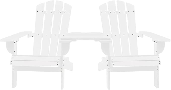White Solid Wood Fir Adirondack Chair with Tea Table Comfortable Outdoor Patio Furniture for Garden Backyard Lawn Beach - Photo 3