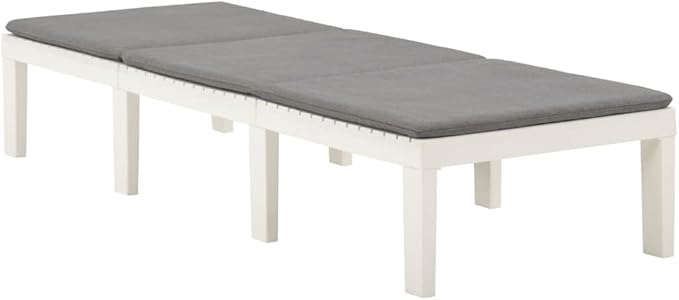 Sun Lounger with Cushion Plastic White, Outdoor Chaise Lounge Chair for Beach, Sunbathing, Patio, Pool, Lawn, Deck - Photo 3