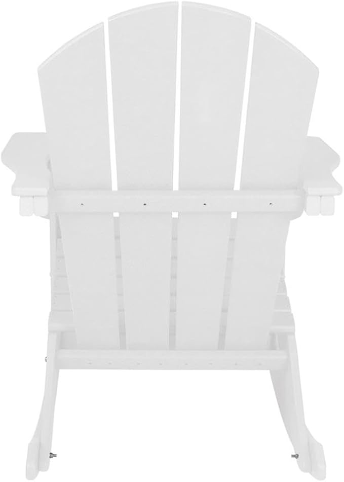 Costaelm Outdoor Adirondack Chair, All Weather Resistant Classic Balcony Chair and Fire Pit Chairs, Adirondack Plastic Outdoor Porch Furniture Rocking Chair High Back HDPE Poly Lumber, White