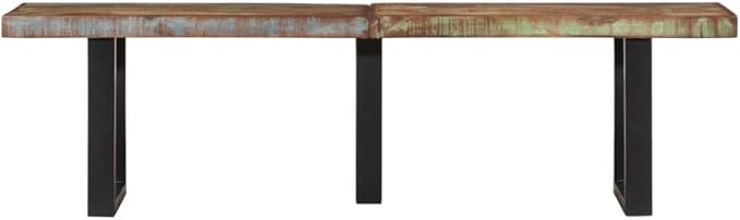 Industrial Style Solid Wood Bench with Reclaimed Wood and Steel Frame, Black Metal and Brown Finish, 63.0 Inch Long for Hallway or Living Room, Supports 661 lbs, Modern Matte