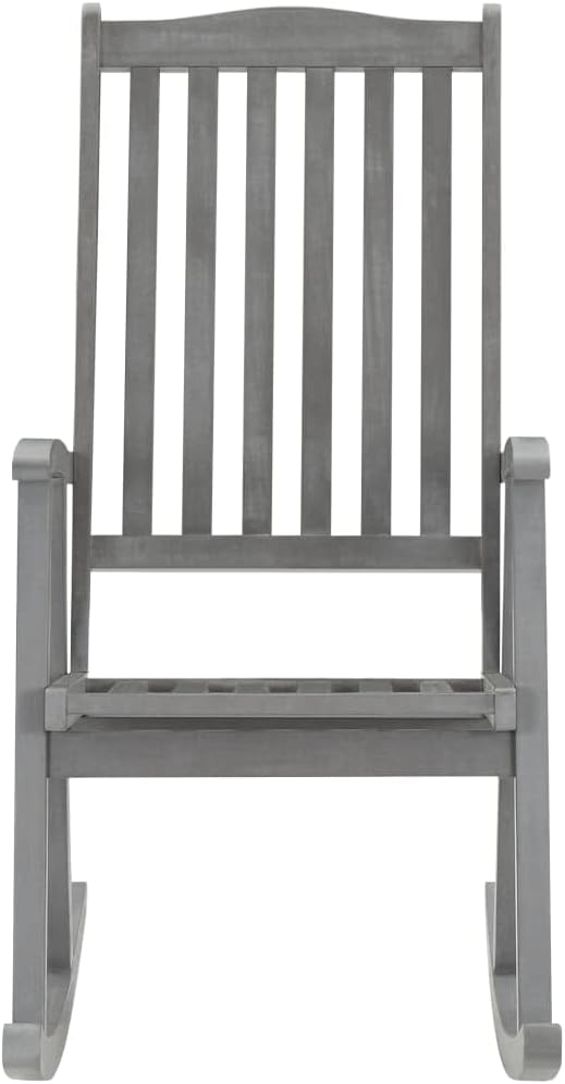Outdoor Rocking Chair with Anthracite Cushions, Solid Acacia Wood Vintage Rocker with High Backrest for Patio, Porch - Photo 4