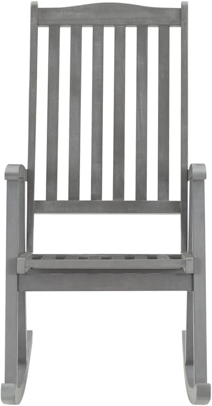 Outdoor Rocking Chair with Anthracite Cushions, Solid Acacia Wood Vintage Rocker with High Backrest for Patio, Porch, Garden, and Living Room, Gray Wash Finish