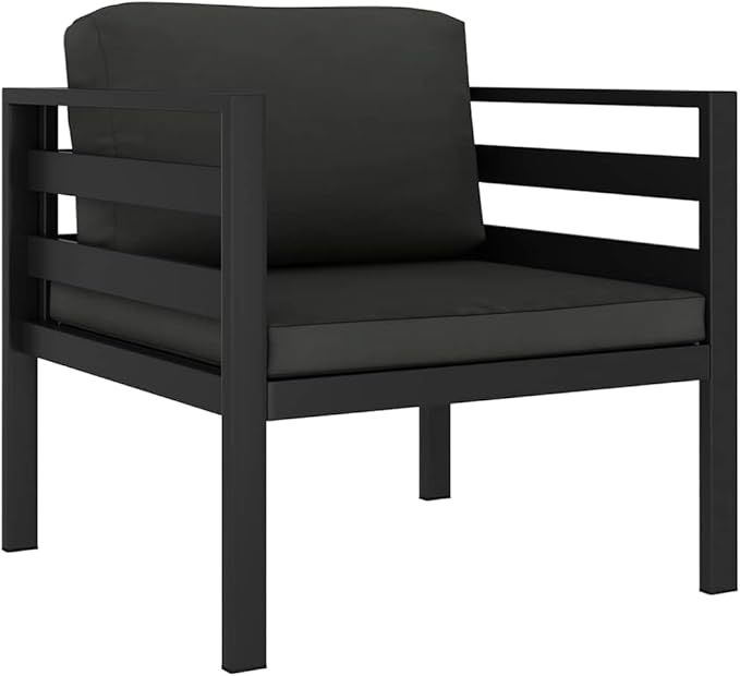 Anthracite Modular Outdoor Sofa 27.6 x 29.5 x 25.4 in Single Patio Couch Powder-Coated Aluminum Frame Removable - Photo 2